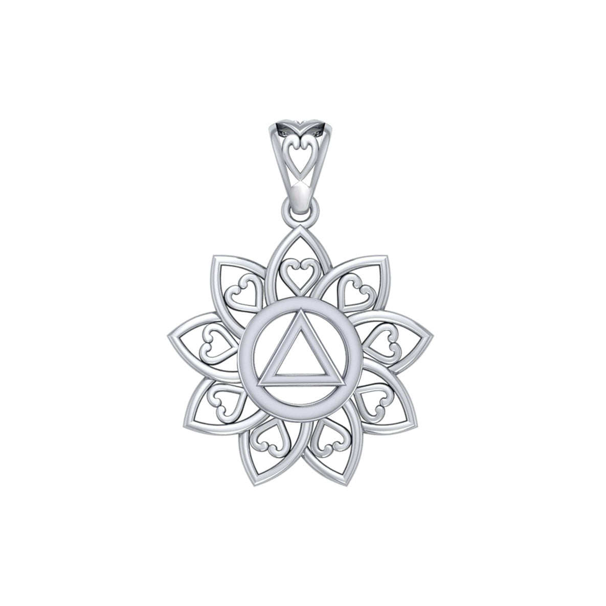 The Flower of Unity with AA Recovery Symbol Sterling Silver Pendant TPD6422