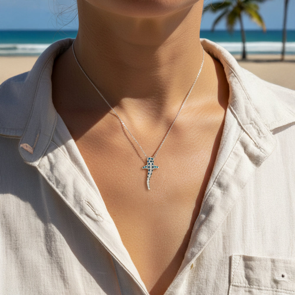 Whale Shark with Gems Sterling Silver Pendant TPD6434*
