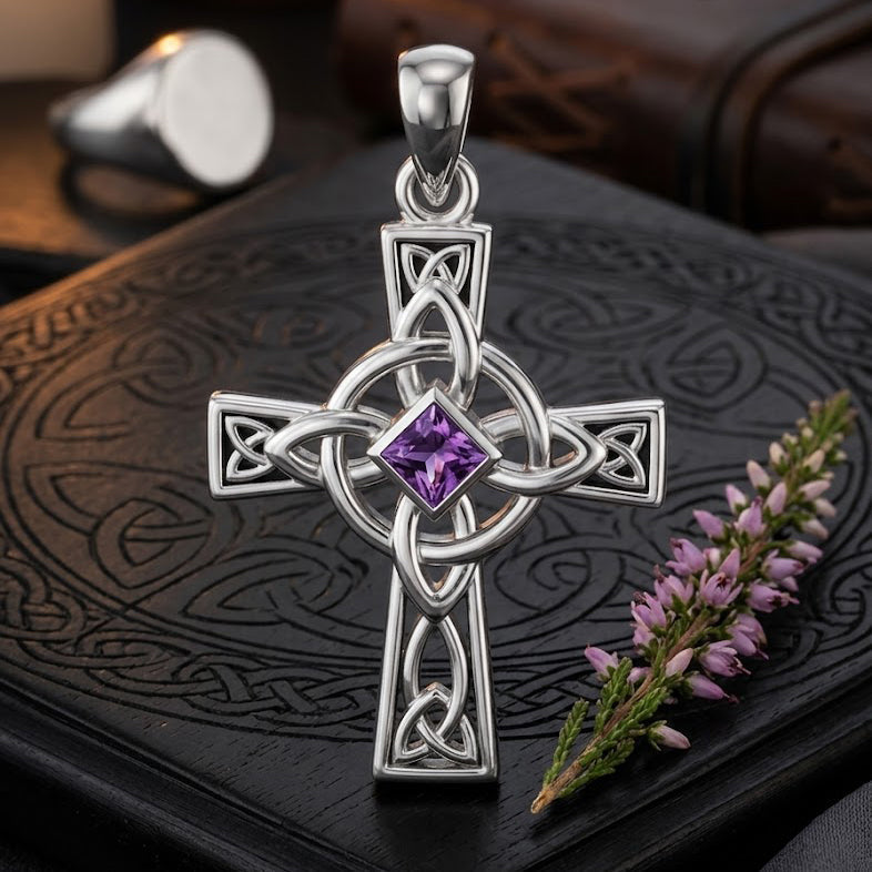 Celtic Cross with NA Recovery Shape Gemstone Sterling Silver Pendant TPD6486