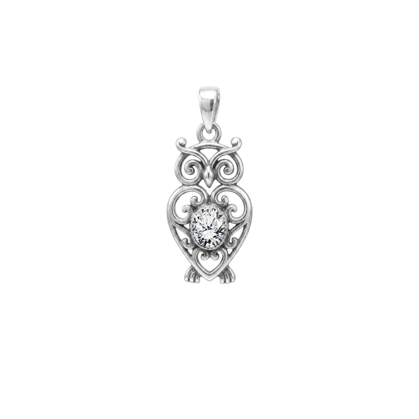 Filigree Owl Sterling Silver Pendant with Gemstone TPD6620