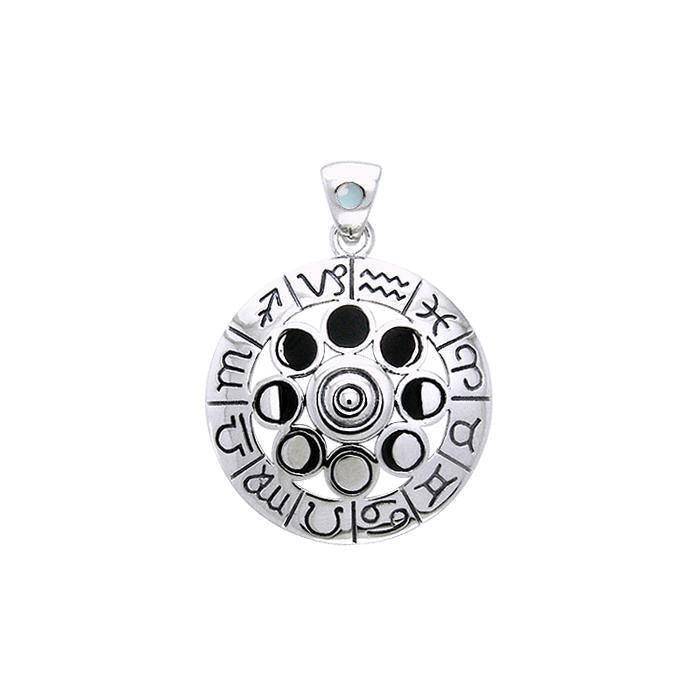 Zodiac Symbol Wheel Silver Pendant TPD876