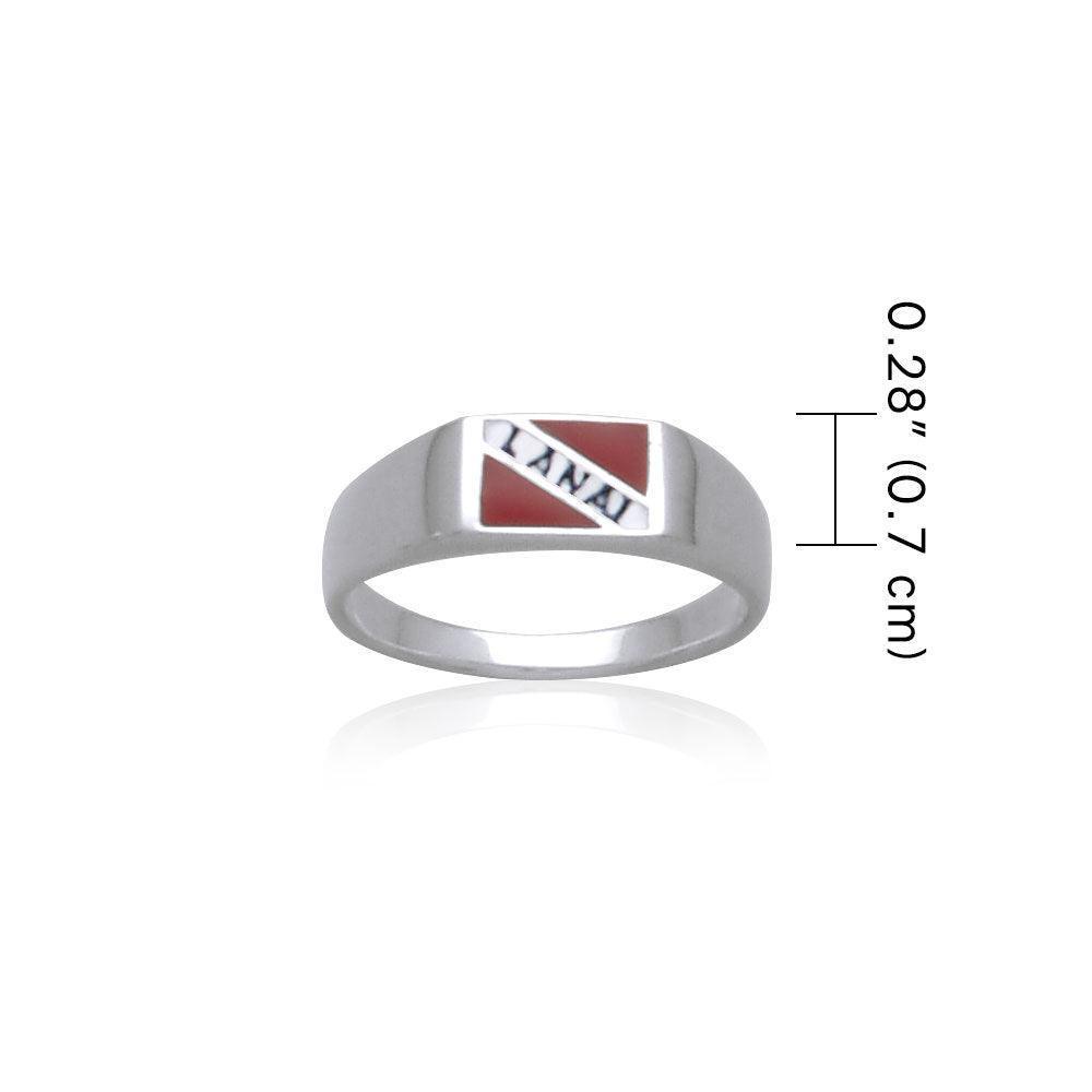 Lanai Island Dive Flag and Dive Equipment Silver Small Ring