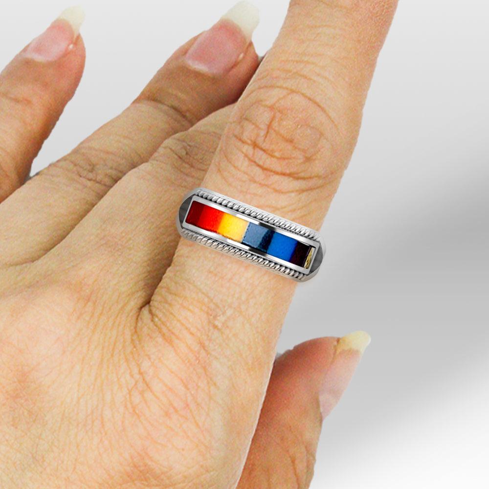 Sterling Silver Ring With Rainbow TR164