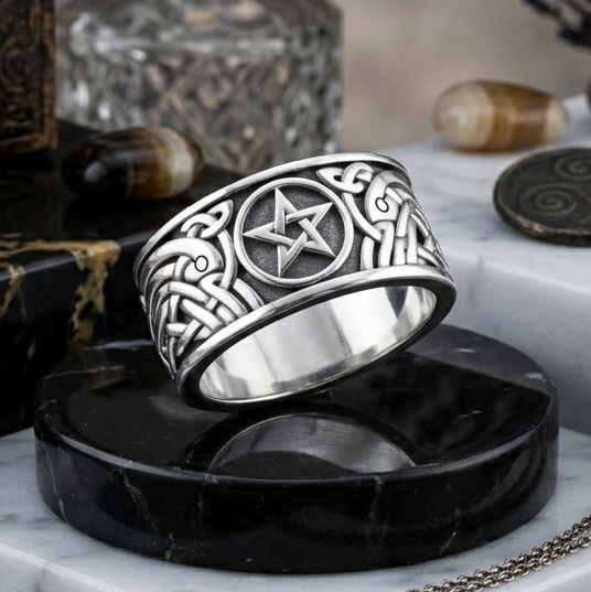 Pentagram Pentacle Sterling Silver Spinner Ring TR1695