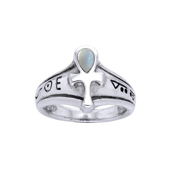 Ankh Sterling Silver Ring with Gemstone TR1878