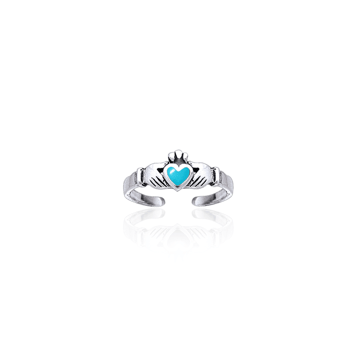 Irish Claddagh Silver Toe Ring with Inlay TR3725
