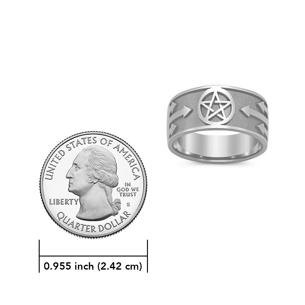 Pentacle with Arrows Sterling Silver Ring TR379