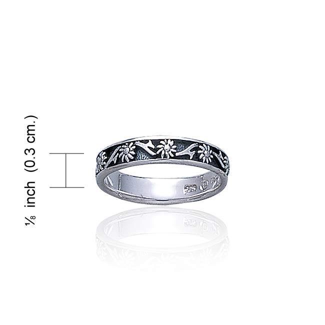 Thin Flower Silver Band Ring TR420