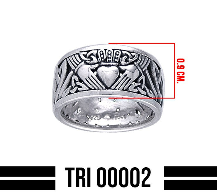 Celtic Knotwork Claddagh Triquetra Sterling Silver Ring TRI002
