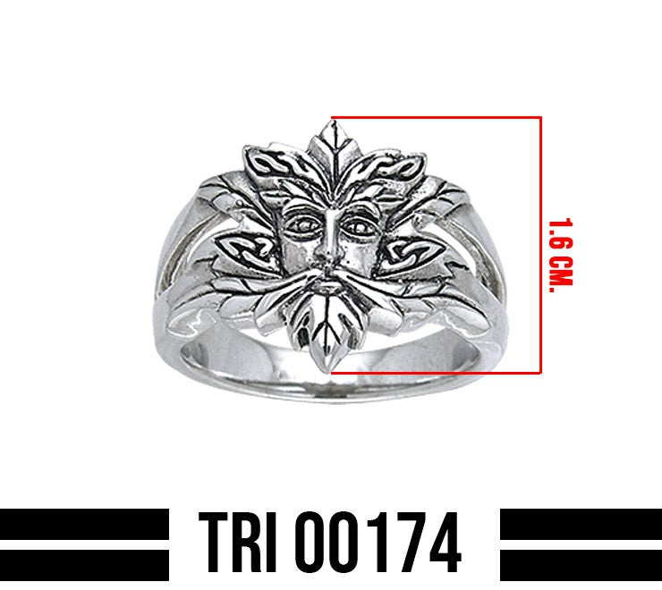 Green Man Sterling Silver Ring TRI174