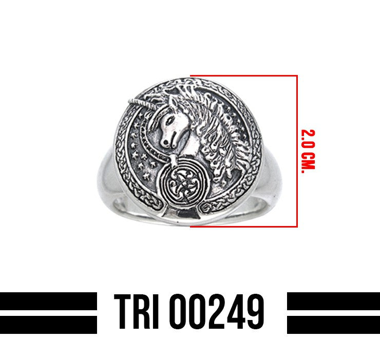 Engraved Celtic Unicorn Sterling Silver Ring By Courtney Davis TRI249