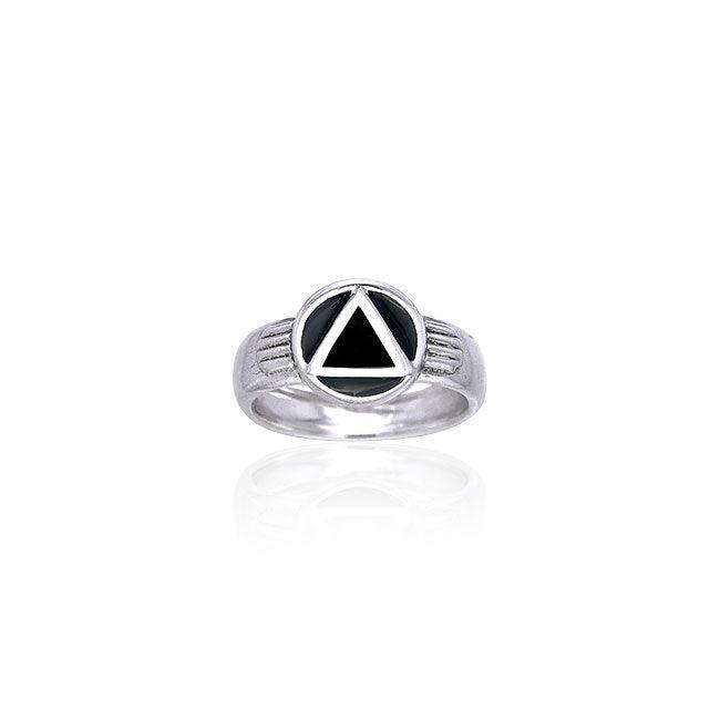 Gemstone AA Recovery Symbol Silver Ring TRI122