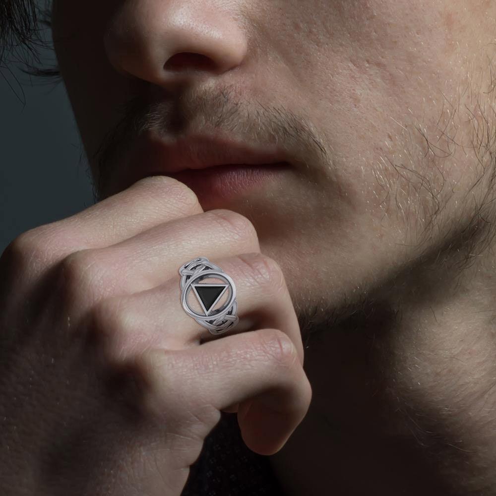 AA Recovery Inlaid Silver Ring TRI1273 - peterstone.dropshipping