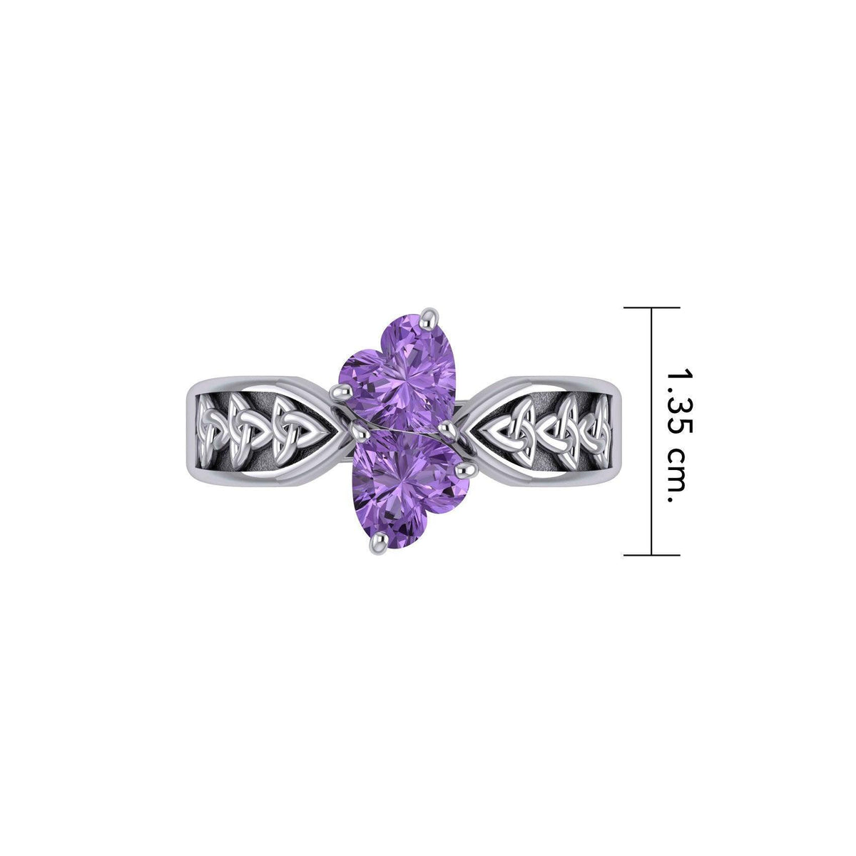 Celtic Trinity Knot Silver Ring with Double Heart Gemstones TRI1282