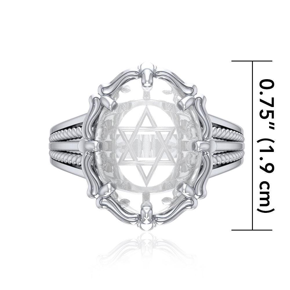 Star of David Sterling Silver Ring with Genuine White Quartz TRI1719