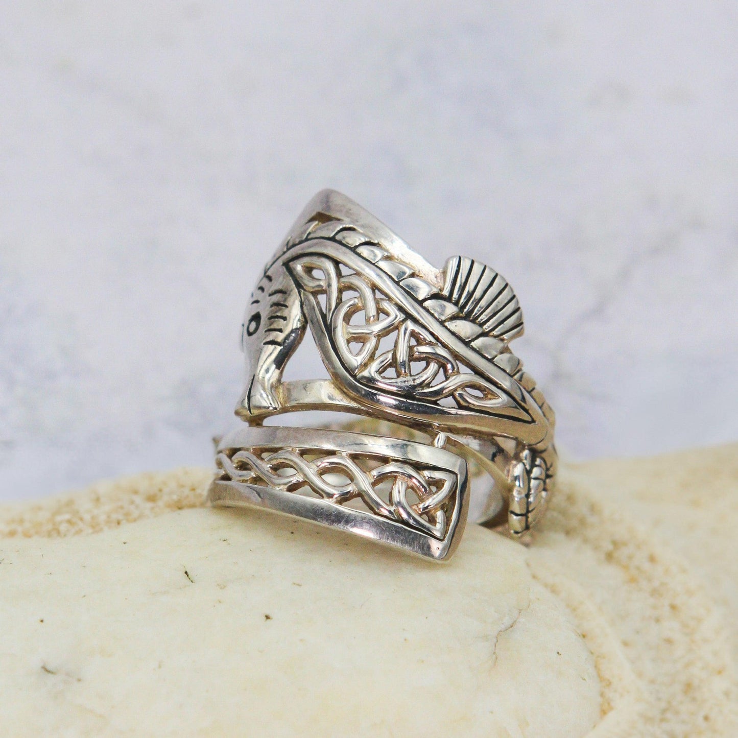 An anomaly of nature ~ Celtic Knotwork Seahorse Sterling Silver Spoon Ring TRI1737 - peterstone.dropshipping