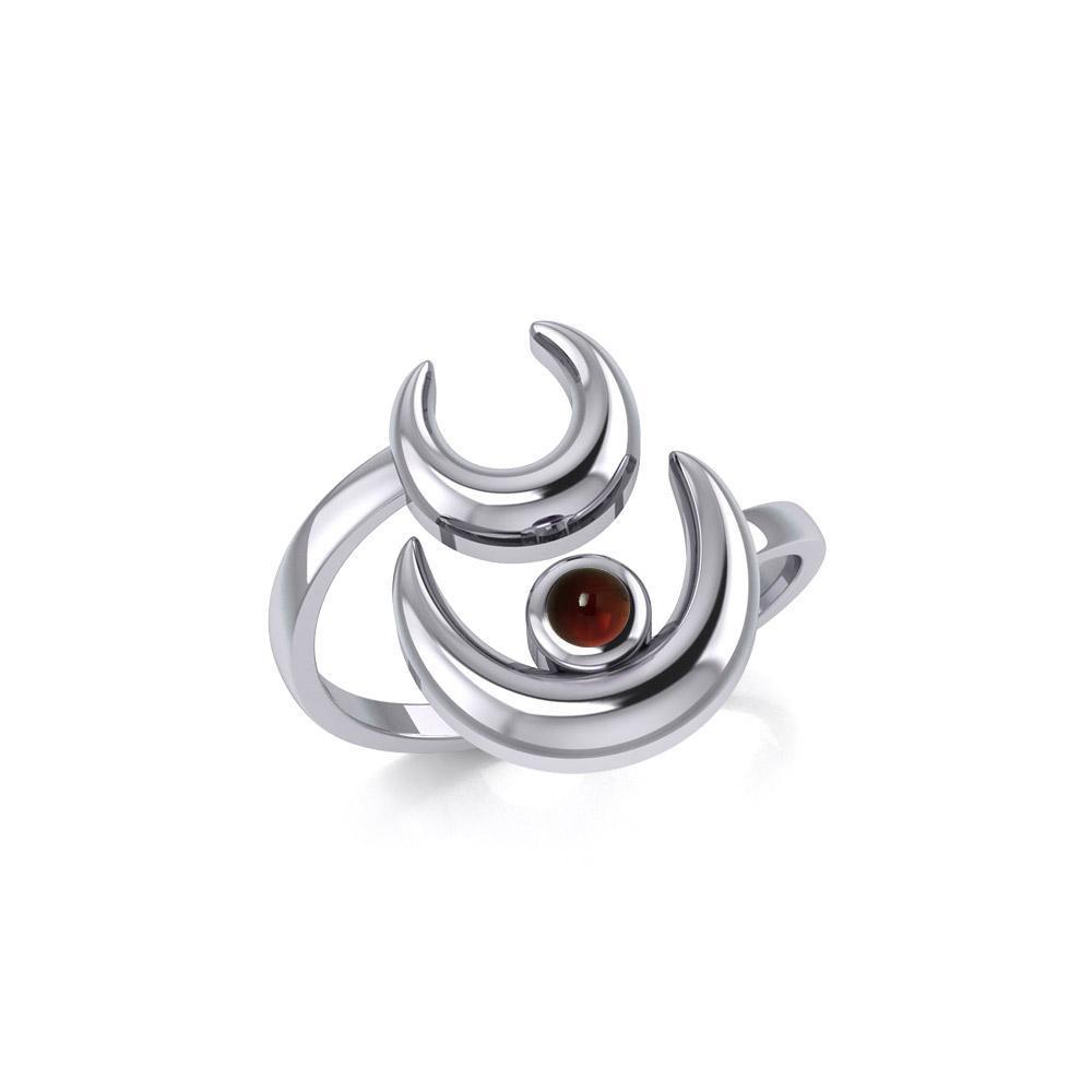 Double Crescent Moon Silver Wrap Ring with Gemstone TRI1892
