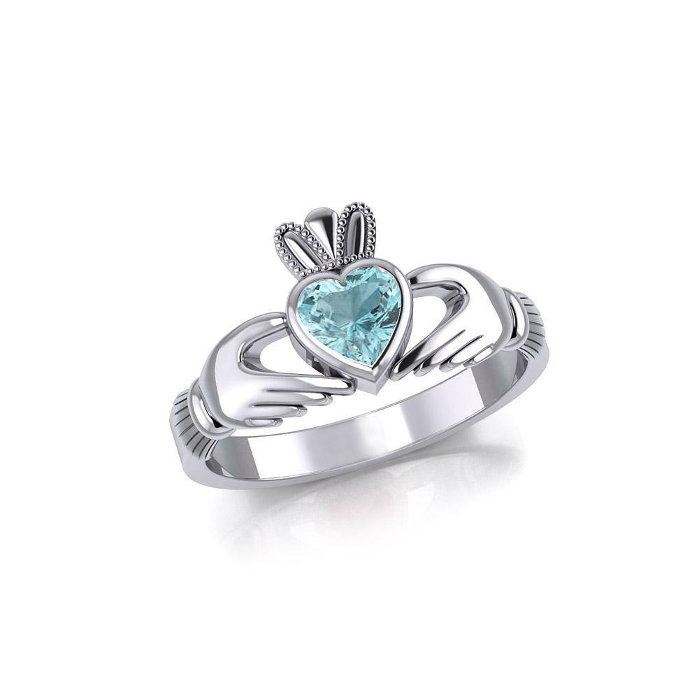 Irish Claddagh Silver Ring with Large Gemstone TRI1901