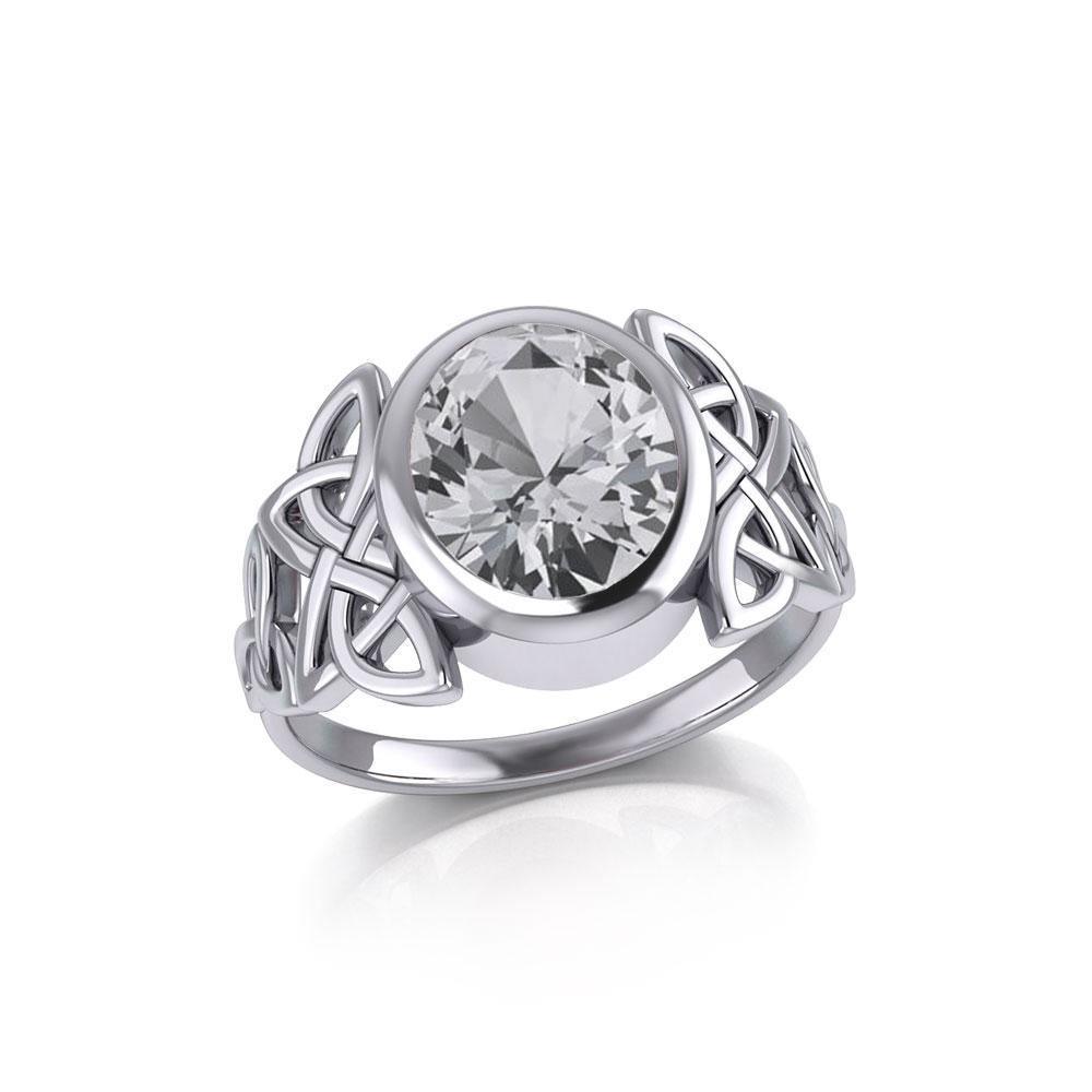 Silver Celtic Knotwork Ring with Extra Large Oval Gemstone TRI1911