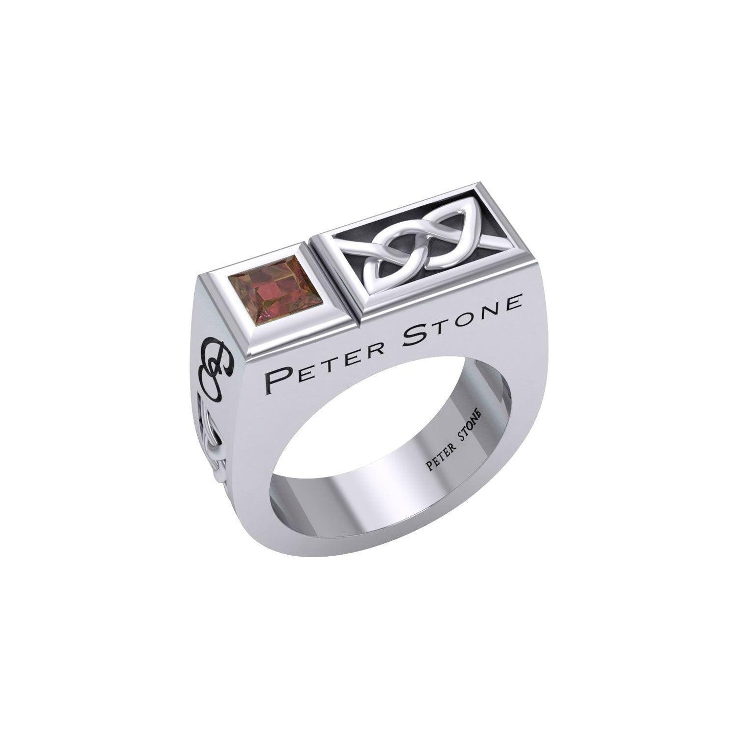 Peter Stone Rectangle Modern Silver Men Ring With Square Gemstone and Celtic Design TRI2414 - peterstone.dropshipping