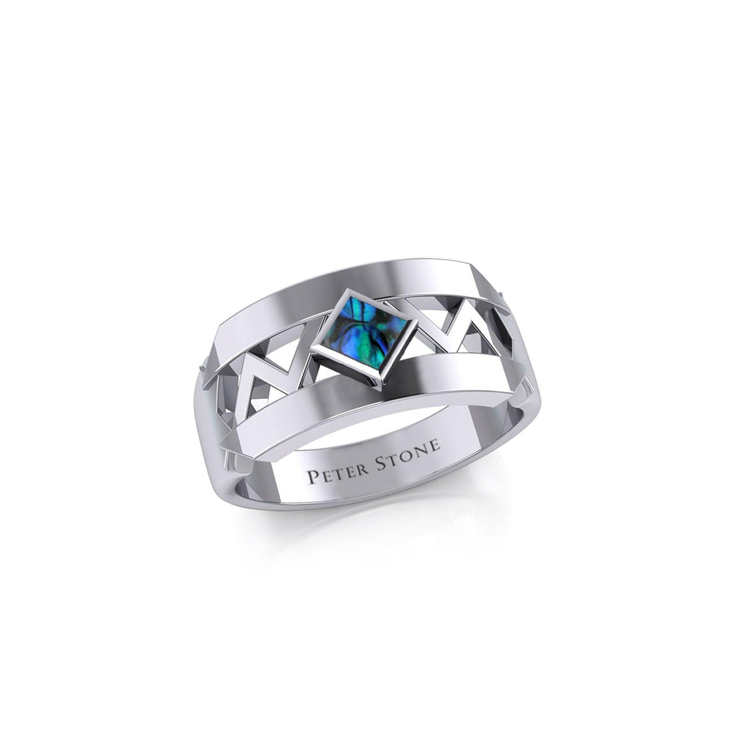 The Modern Zigzag Silver Band Ring with Square Gemstone NA Symbol TRI2438 - peterstone.dropshipping