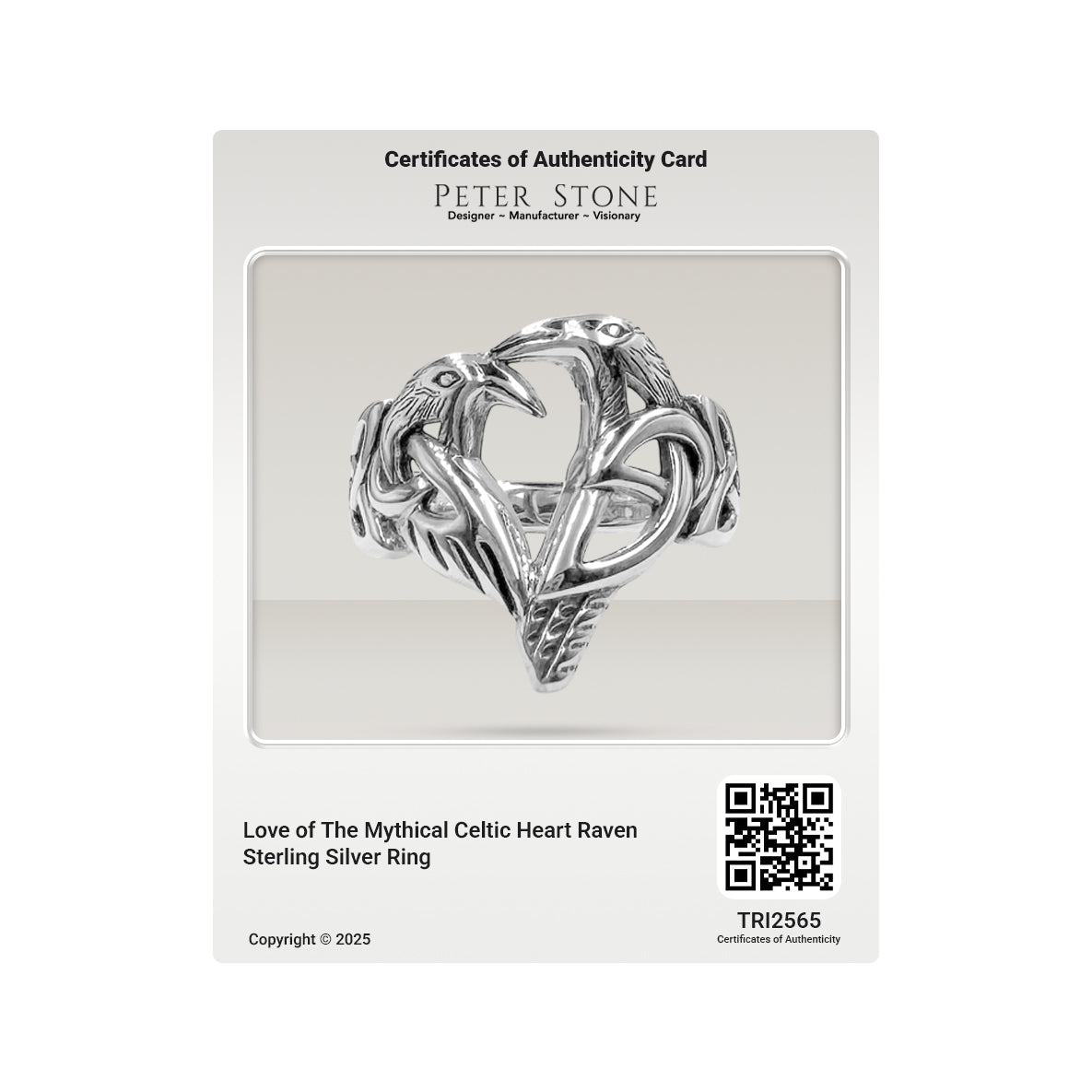 Love of The Mythical Celtic Heart Raven Sterling Silver Ring TRI2565