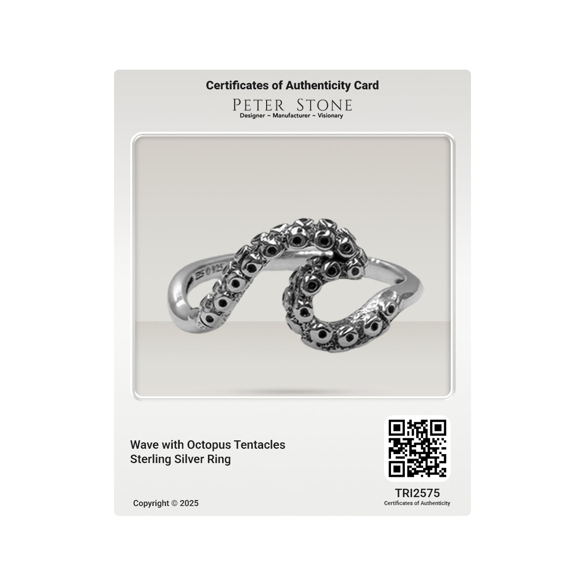 Wave with Octopus Tentacles Sterling Silver Ring TRI2575