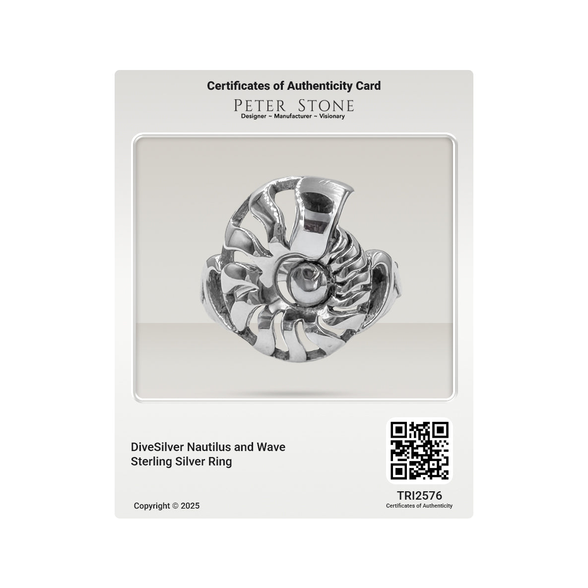DiveSilver Nautilus and Wave Sterling Silver Ring TRI2576