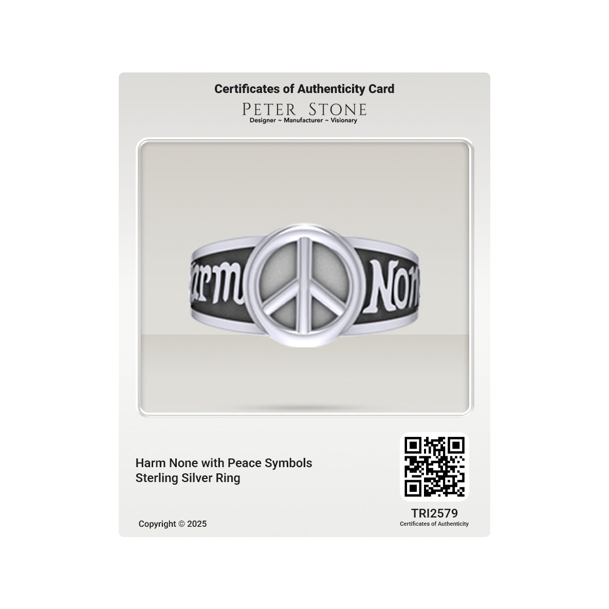 Harm None with Peace Symbols Sterling Silver Ring TRI2579