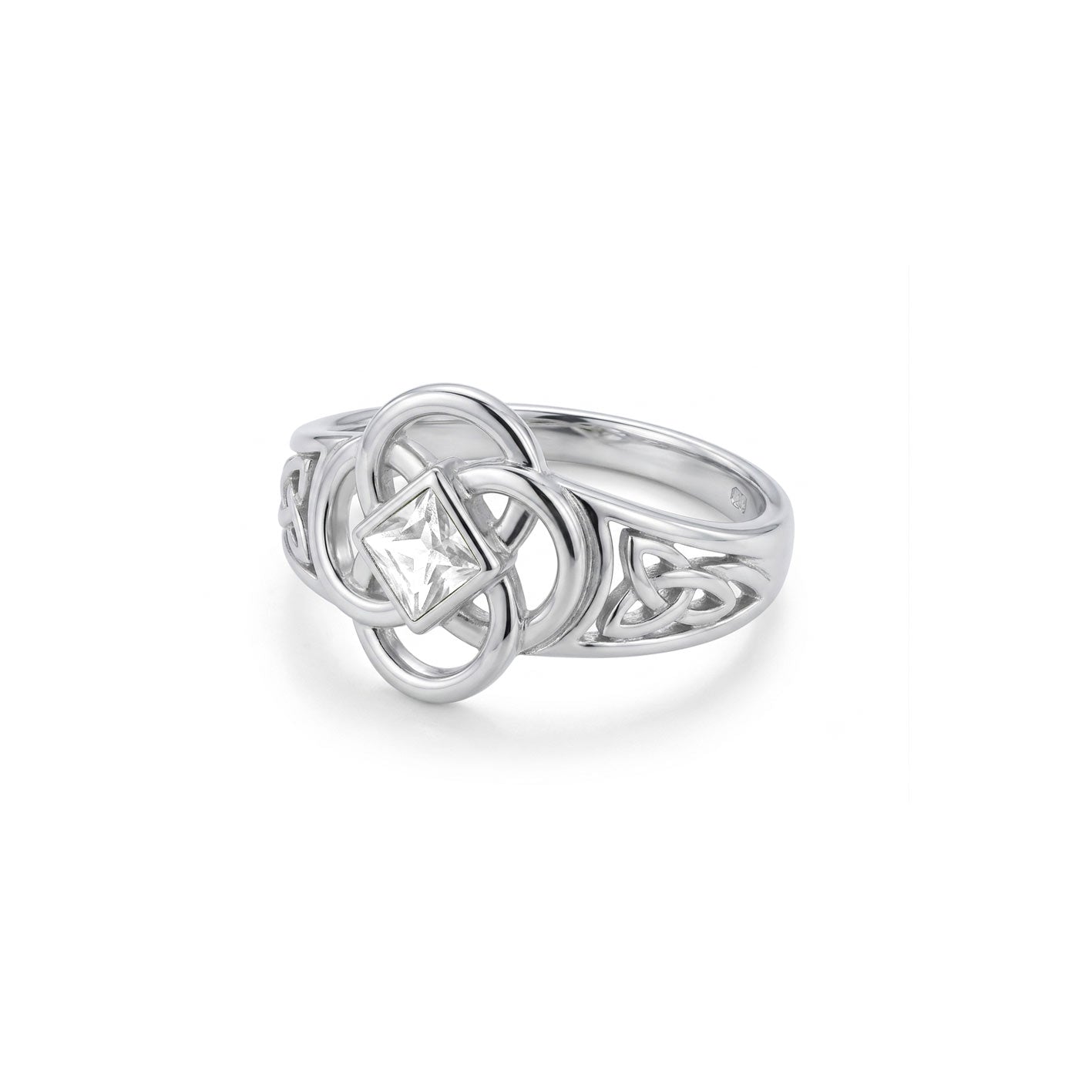 Celtic Flower with Square Gemstone Sterling Silver Ring TRI2623