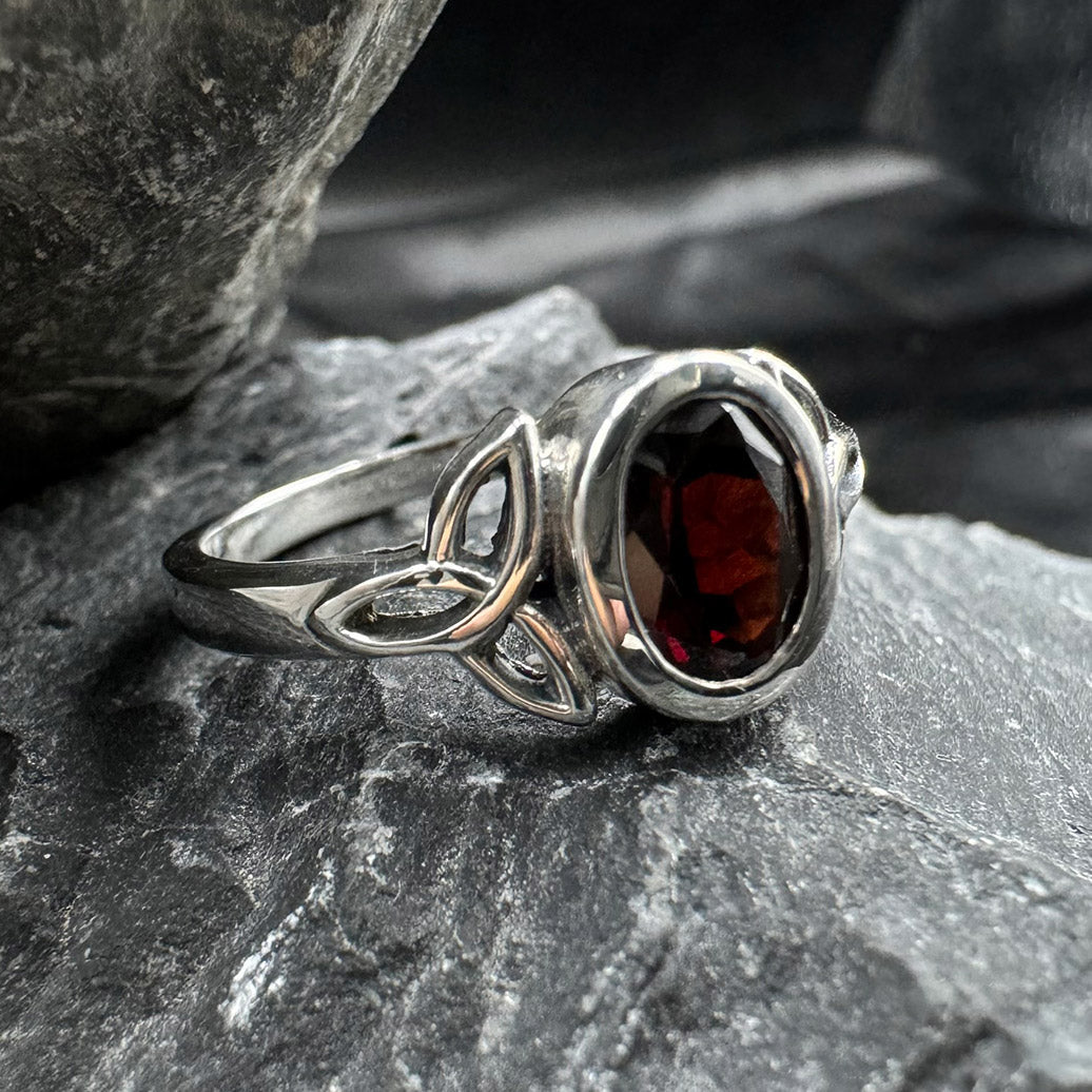 Celtic Triquetra Sterling Silver Ring With Gemstone TRI887-3A