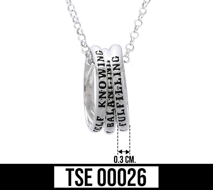 Empowering Words Self Knowing, Self Balancing, Self Fulfilling Sterling Silver Ring With Chain TSE026