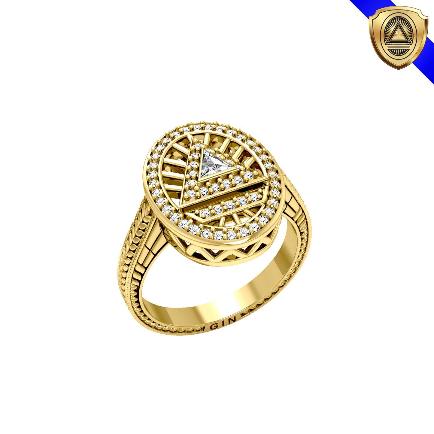 System Energy Symbol 14K Gold Vermeil Plate on Sterling Silver Ring with Gemstone VRI1149