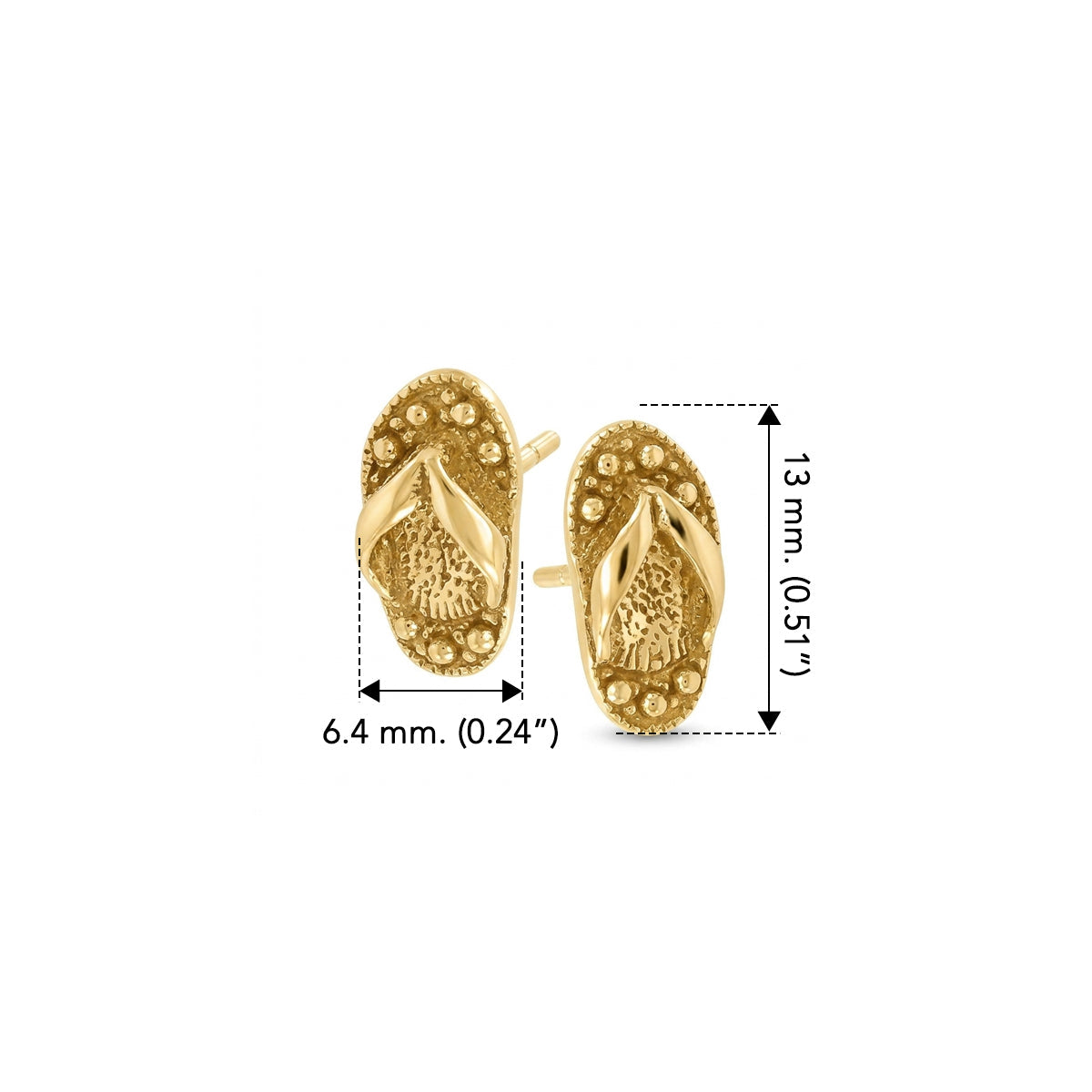 Flip Flop with 14K Gold Vermeil Plate on Sterling Silver Post Earrings VTE328