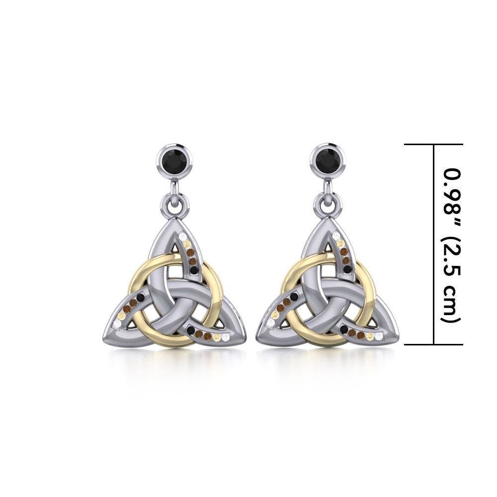 A lasting grace and happiness ~ Celtic Knotwork Trinity Heart Silver Earrings with 18k Gold accent and Gemstones MER704