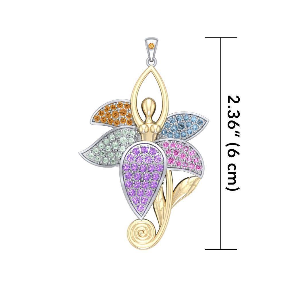 Dancing Lotus Silver &14K Gold accent Pendant MPD1557
