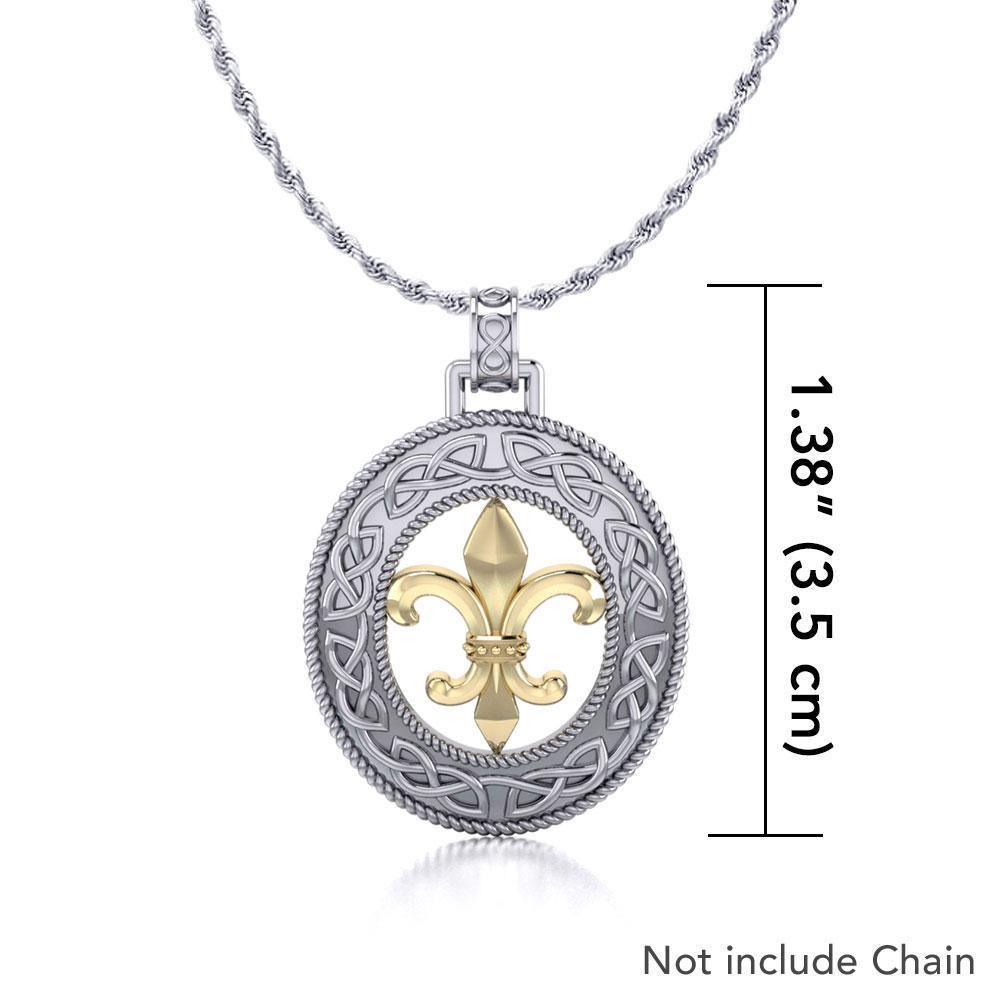 The symbol of nobility ~ Celtic Knotwork Fleur-de-Lis Sterling Silver Pendant with 14k Gold accent MPD336