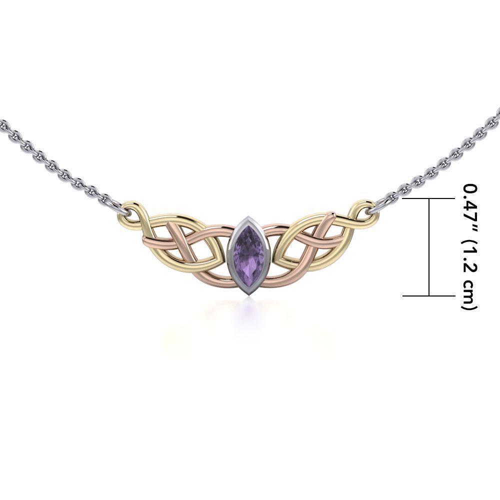 Our journey is a continuous happiness ~ Celtic Knotwork Sterling Silver Three Tone Necklace Jewelry with 14k Gold and Pink accent OTN116