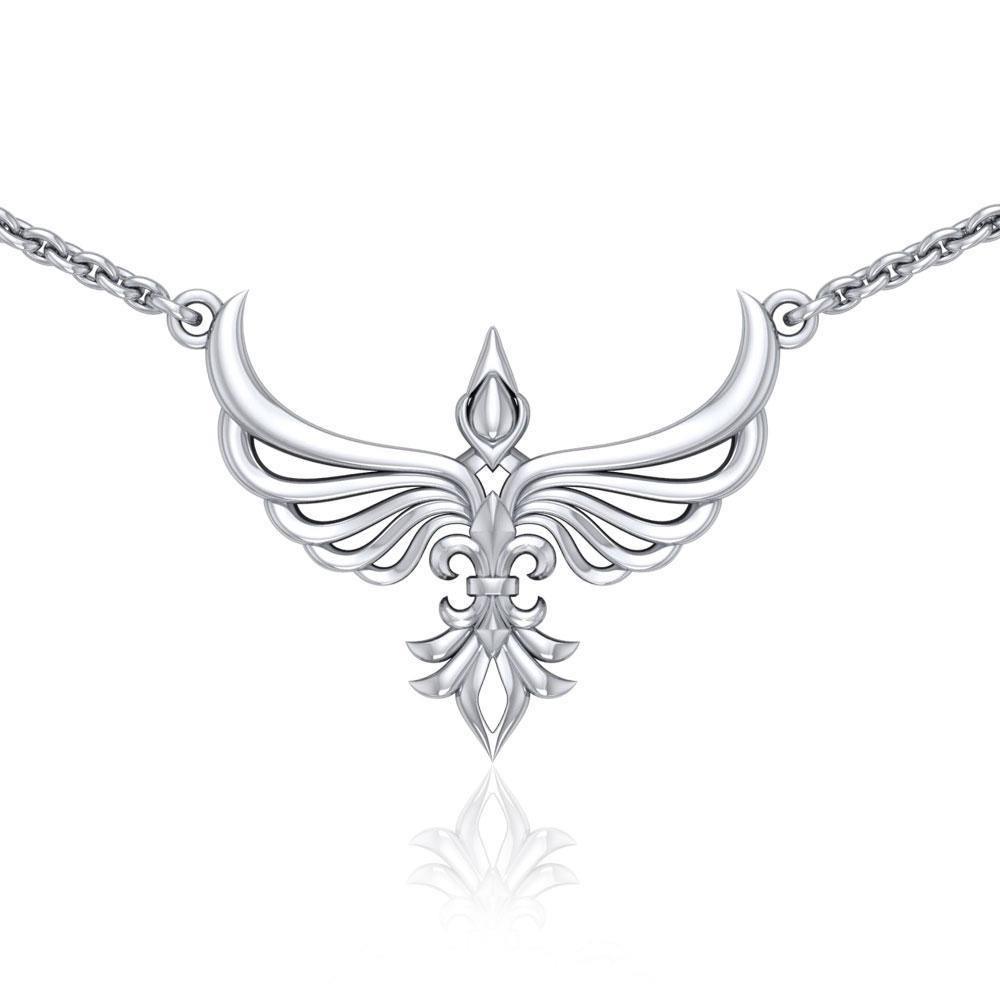 Phoenix with Fleur De Lis Sterling Silver Necklace TNC449