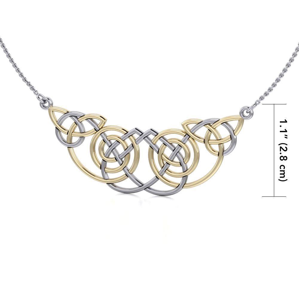 Celtic Knot Spiral Gold Accent Silver Necklace TNV002