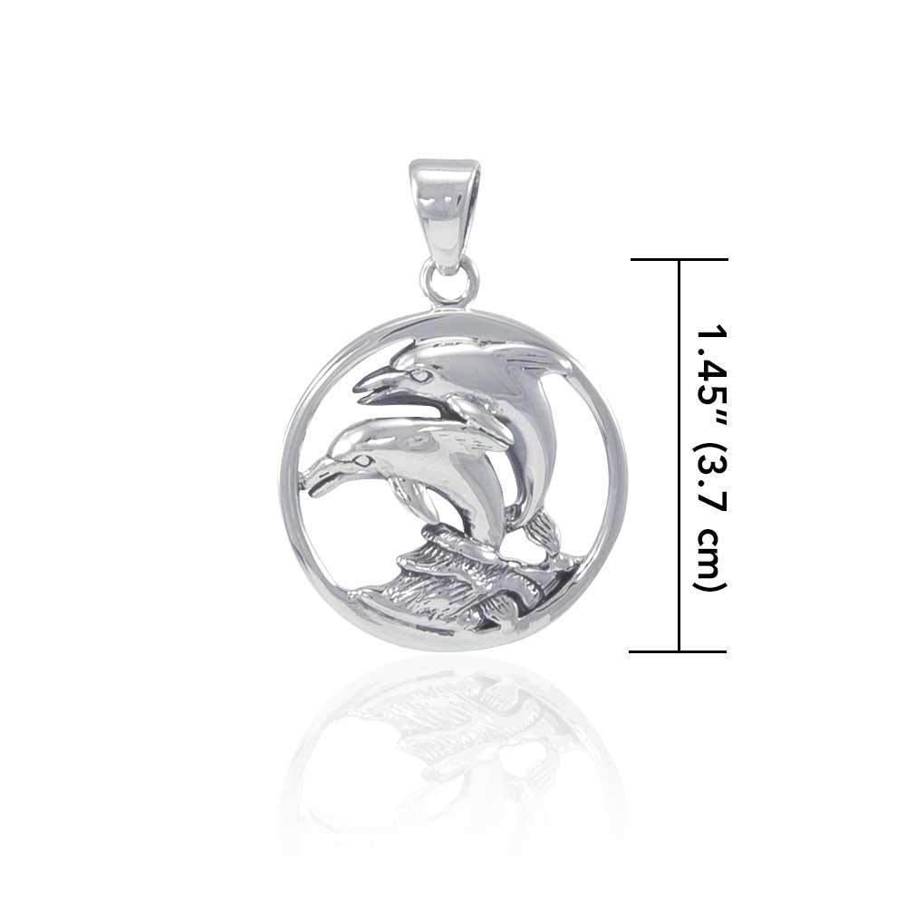Dolphins in Circle Silver Pendant TP1018