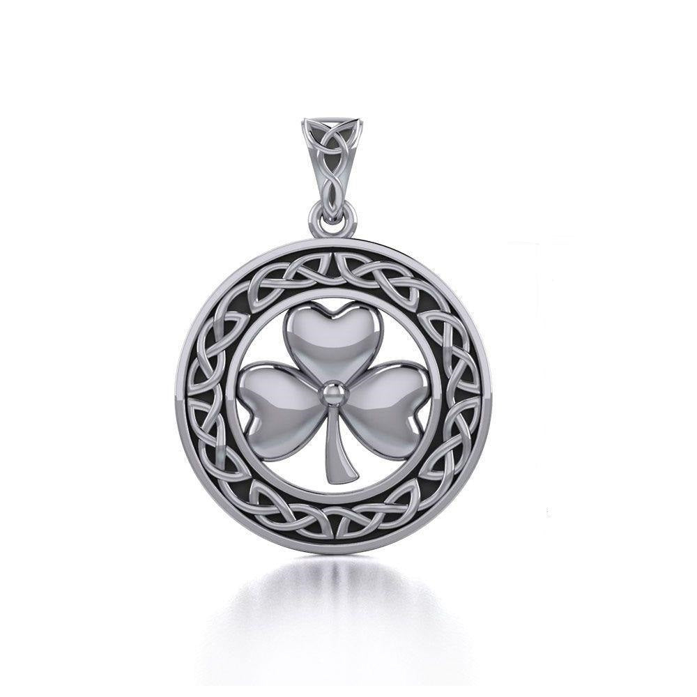 Celtic Knot Shamrock Sterling Silver Plated over Solid Brass Pendant BTP3243