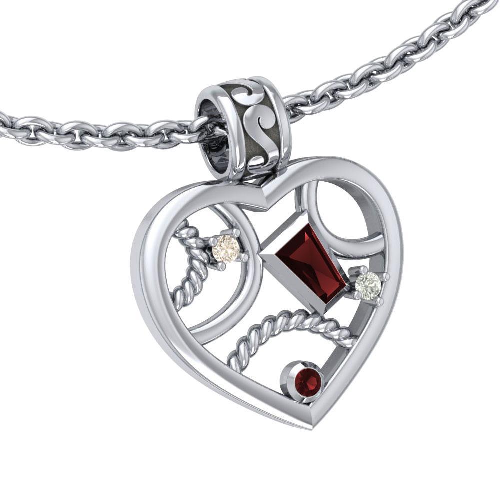 Contemporary Design Silver Pendant with Gemstones TPD3506
