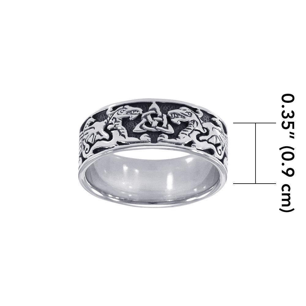 Celtic Dragons Trinity Knot Silver Ring TR842