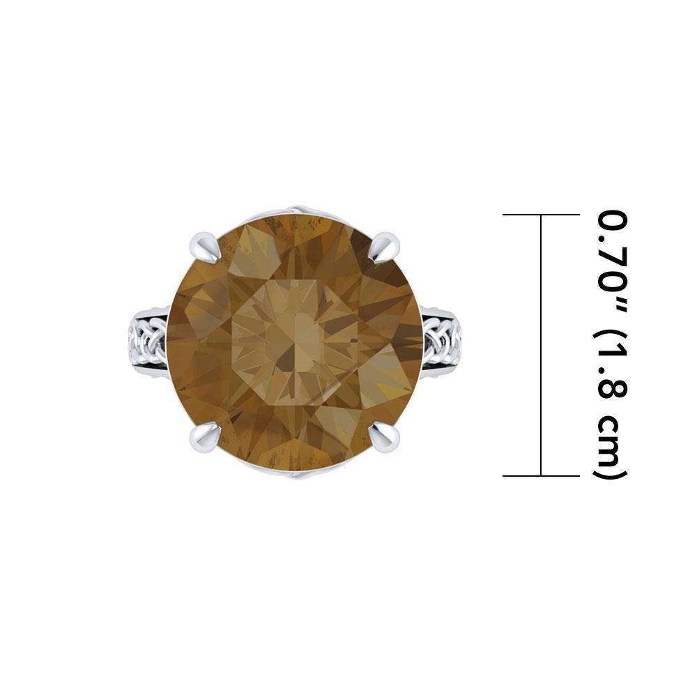 Love is full of surprises ~ Celtic Knotwork Heart Sterling Silver Cocktail Ring with Large Gemstone TRI1698 - Smoky Quartz