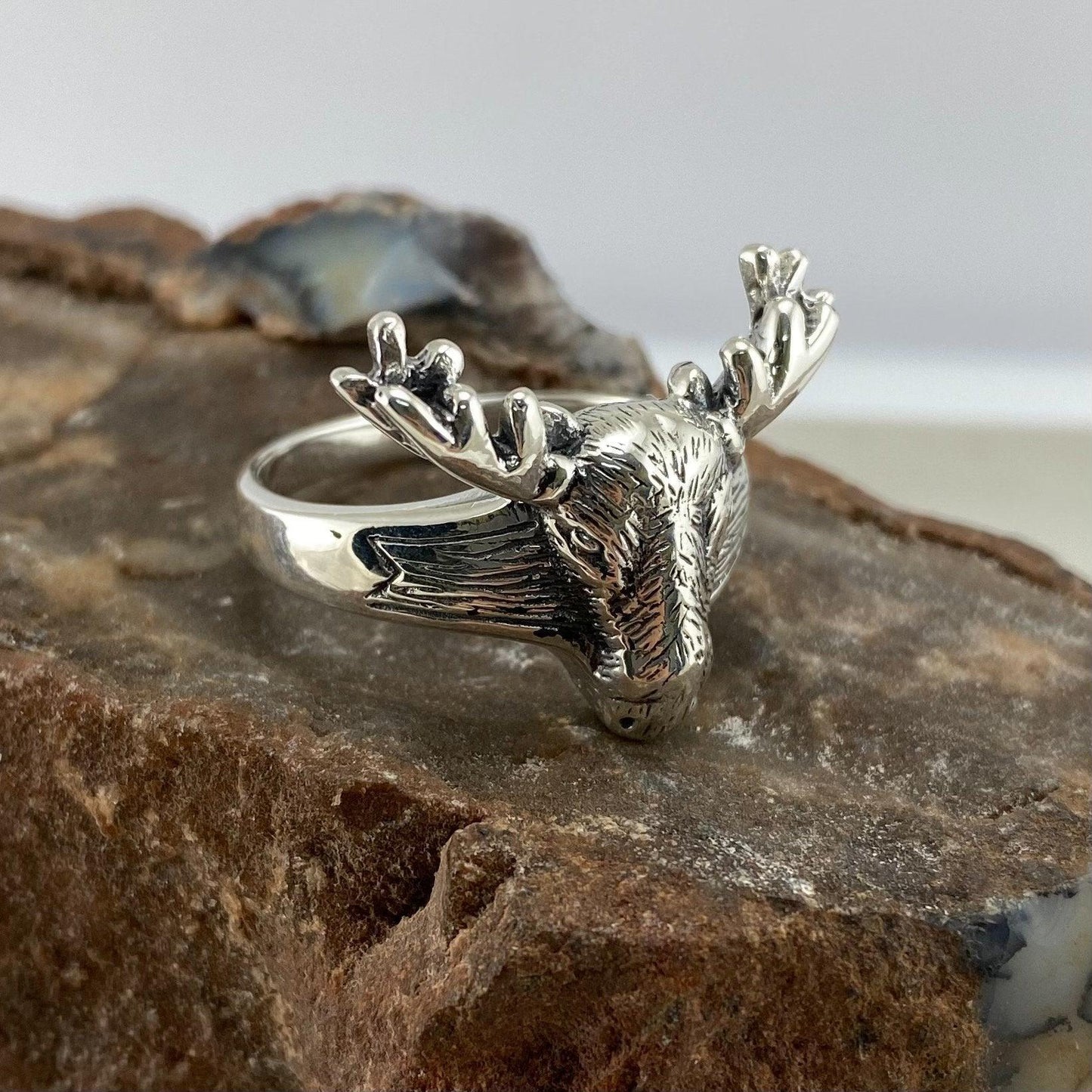Reindeer Head Silver Ring TR1431 - peterstone.dropshipping