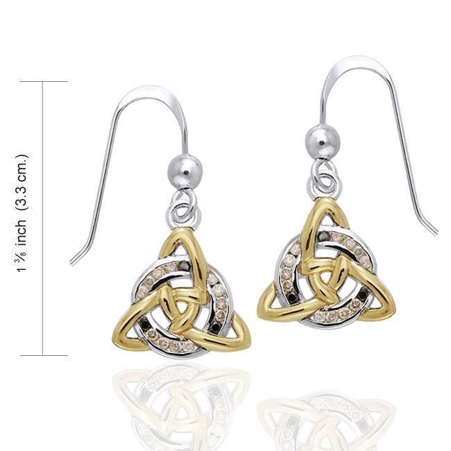 Celtic Triquetra Silver and Gold Earrings with Gems MER706 Earrings