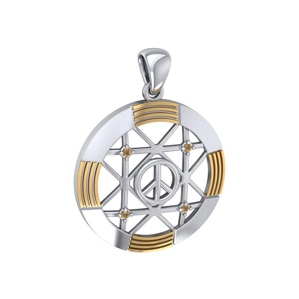 Peace Centralization Sterling Silver Pendant Jewelry with 14K Gold Vermeil Accent and Gemstones MPD5143 - peterstone.dropshipping