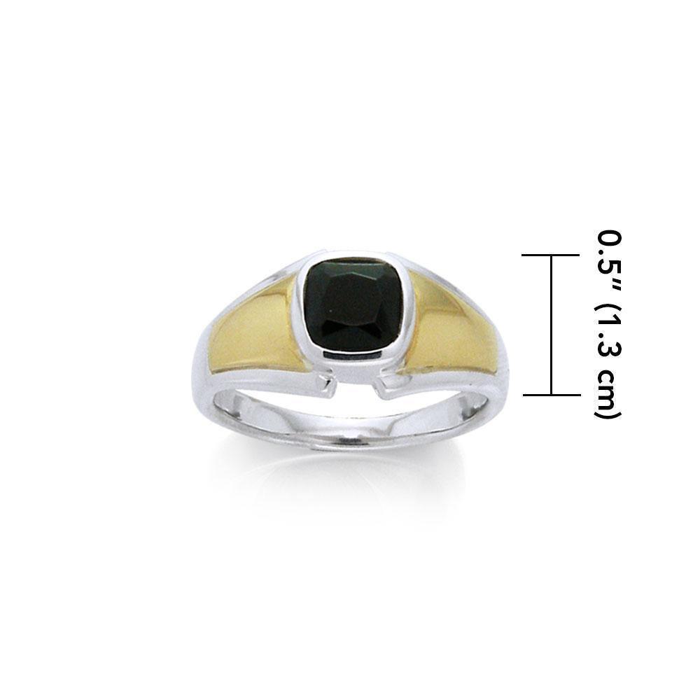 Black Magic Rectangle Solitare Silver & Gold Ring MRI468 Ring