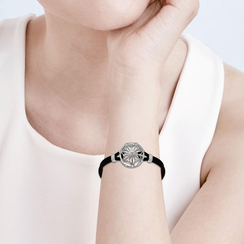 Round Tetragram Energy Symbol Silver Medallion Rubber Bracelet TBL270 - peterstone.dropshipping